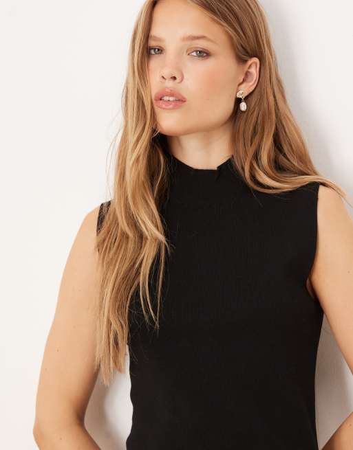 Gina Tricot sleeveless high neck knit top in black, 3 of 4