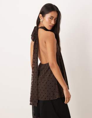 Gina Tricot Sleeveless Mesh Scarf Top In Brown