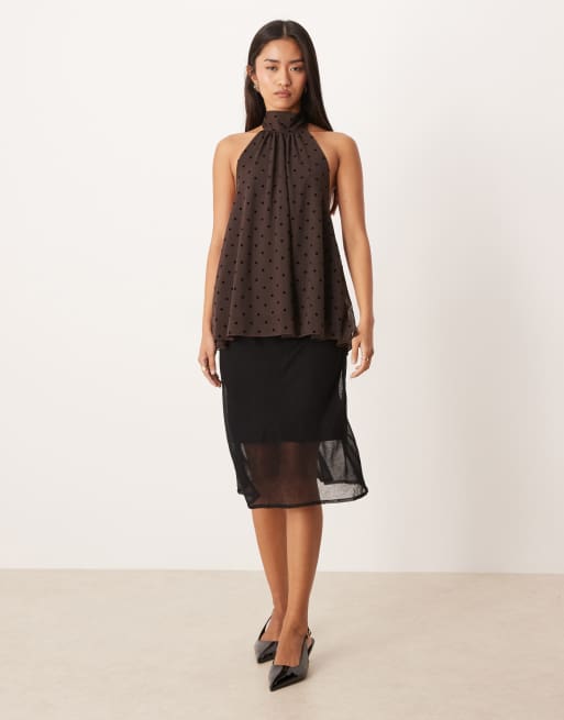 Gina Tricot sleeveless mesh scarf top in polka dot, 3 of 4