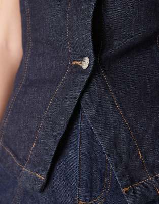 Gina Tricot Sleeveless Sculpted Denim Vest In Blue
