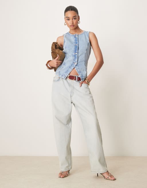 Gina Tricot sleeveless sculpted denim vest in light wash blue