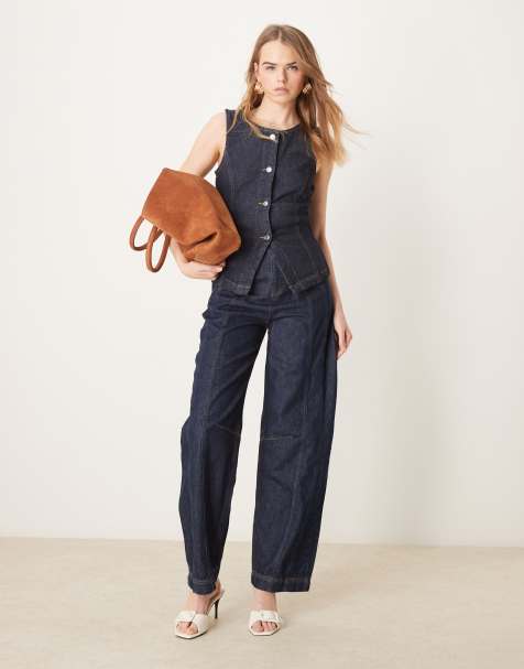 Gina Tricot sleeveless sculpted denim waistcoat in indigo darkwash blue rinse - view 1