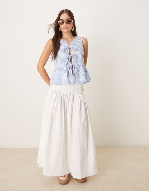 Gina Tricot sleeveless tie front peplum blouse in blue gingham, 2 of 4