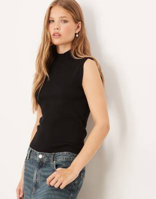 Gina Tricot Sleeveless Turtleneck Knit Top In Black