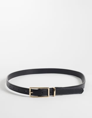 Gina Tricot Slim Belt With Gold-tone Buckle In Black