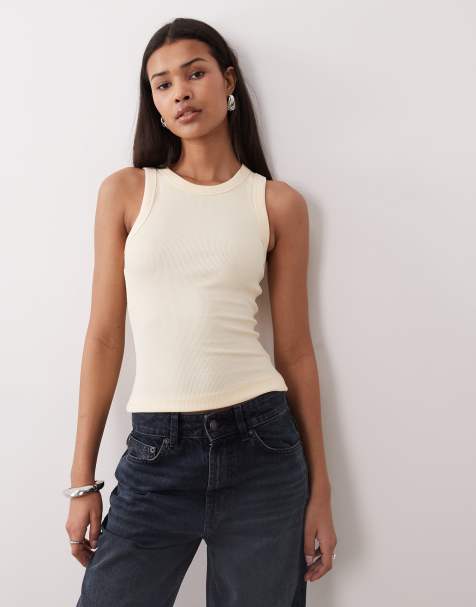 Gina Tricot - Slim-fit geribbelde tanktop in lichtgeel - view 1