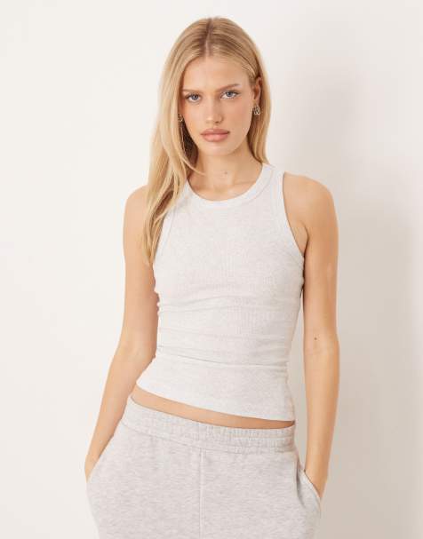Gina Tricot slim fit rib tank top in light grey melange