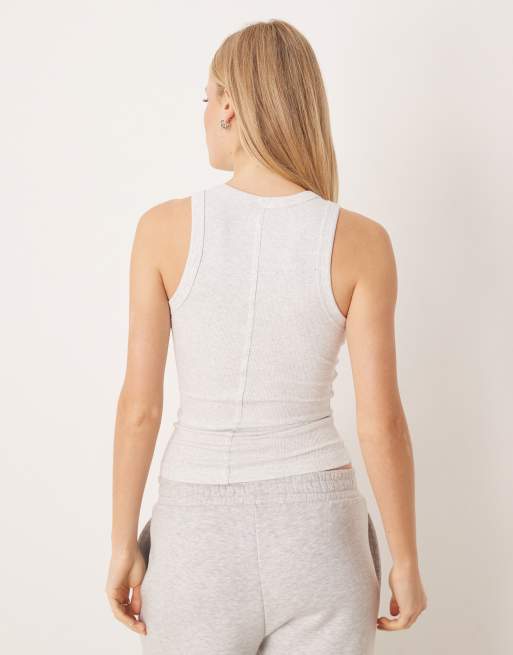 Gina Tricot slim fit rib tank top in light grey melange, 4 of 4