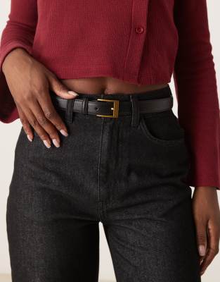 slim gold buckle belt in black