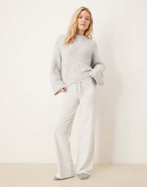 Gina Tricot - Slim-joggingbukser i meleret lysegrå med lav talje - view 1