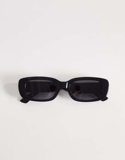 Gina Tricot slim rectangular sunglasses in black, 3 of 3
