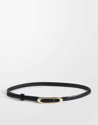 Gina Tricot Slim Waist Belt With Oval Buckle Detail-black