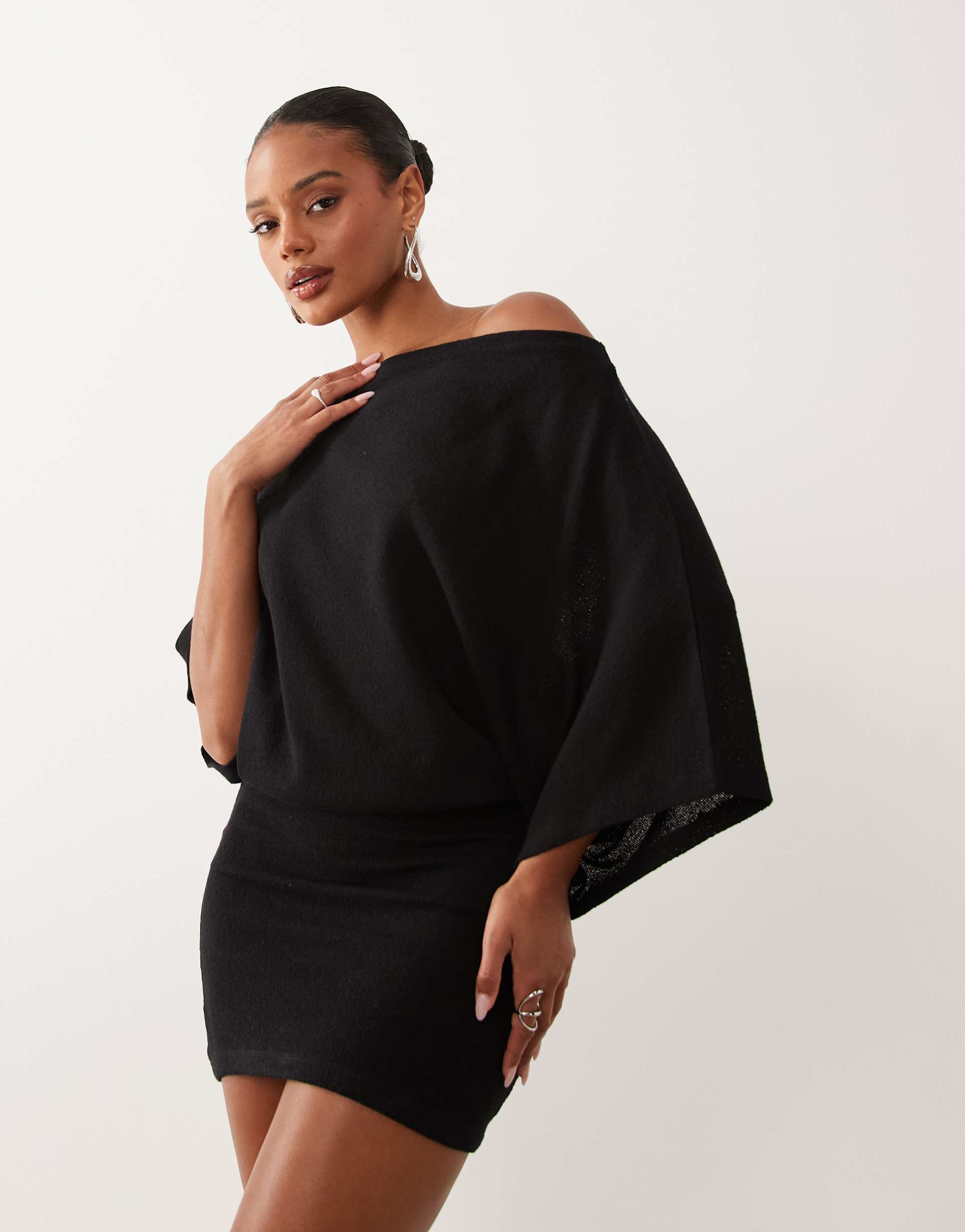 gina tricot slouchy boatneck mini dress in black