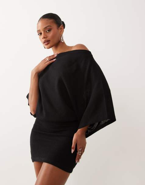 Gina Tricot slouchy boatneck mini dress in black 