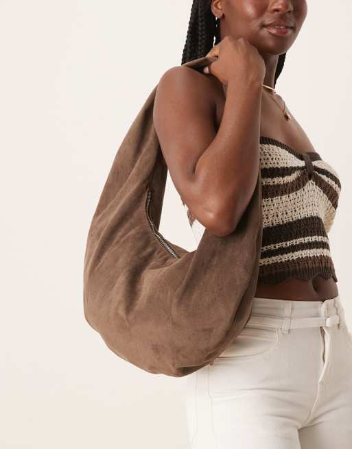 Gina Tricot slouchy faux suede shoulder bag in dark brown