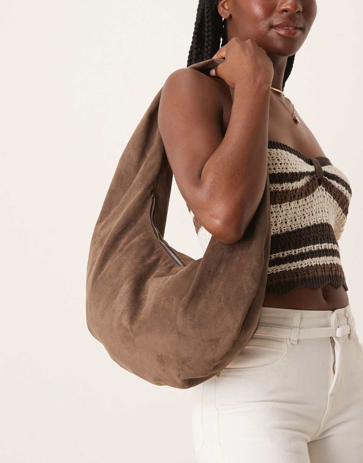 Gina Tricot slouchy faux suede shoulder bag in dark brown