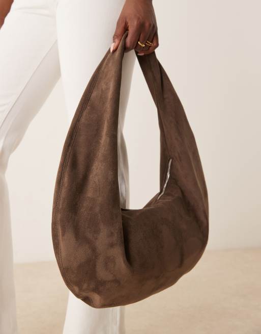 Gina Tricot slouchy faux suede shoulder bag in dark brown