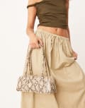 [GINA TRICOT] Gina Tricot small bowling two handle shoulder bag in brown snake print No Size Snake