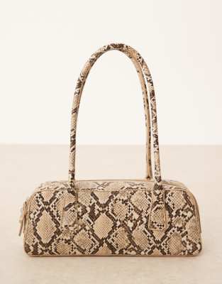Gina Tricot Small Bowling Two Handle Shoulder Bag In Brown