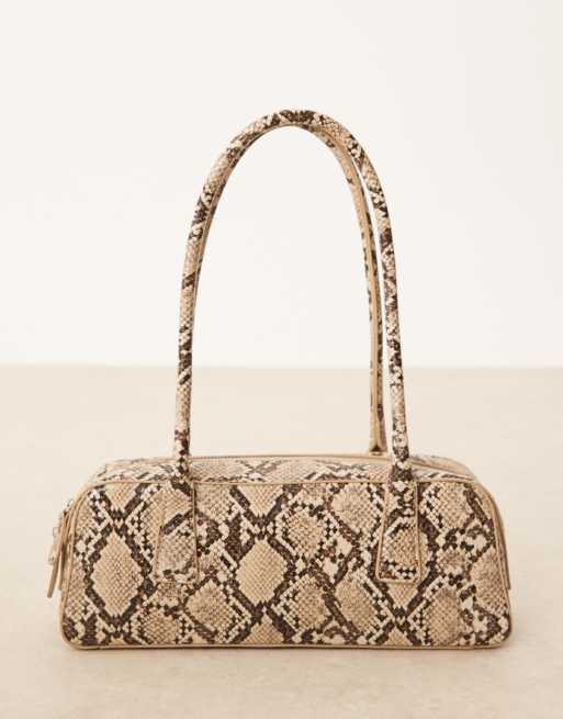 Gina Tricot small bowling two handle shoulder bag in brown snake print