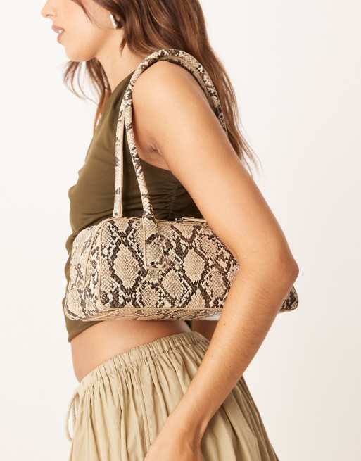 Gina Tricot small bowling two handle shoulder bag in brown snake print
