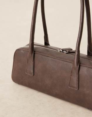 Gina Tricot Small Bowling Two Handle Shoulder Bag In Brown
