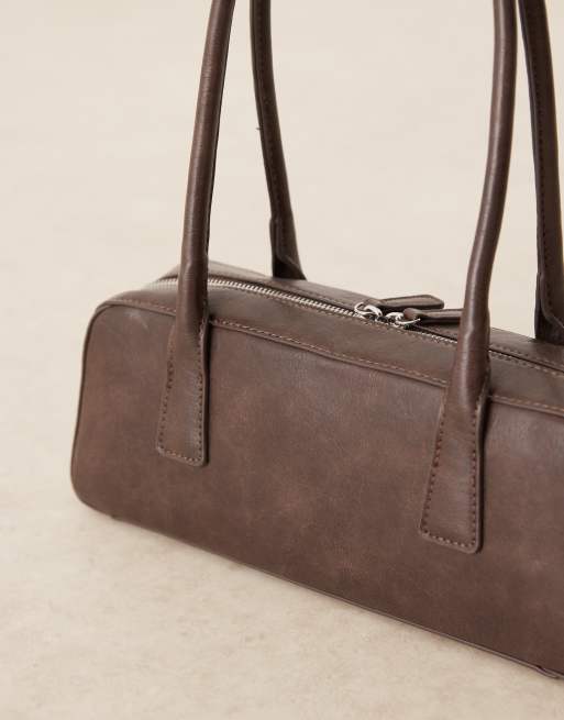 Gina Tricot small bowling two handle shoulder bag in washed brown