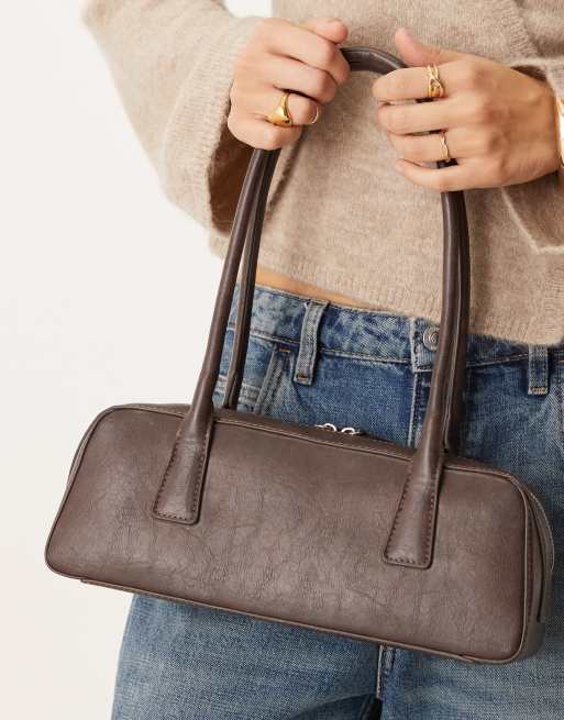 Gina Tricot small bowling two handle shoulder bag in washed brown