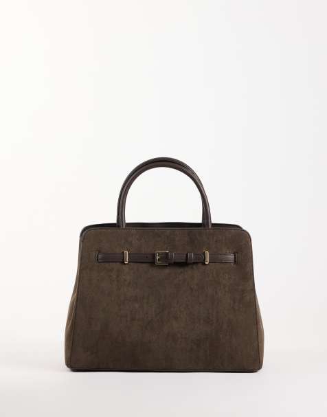 Gina Tricot small faux suede top handle bag in brown - view 1