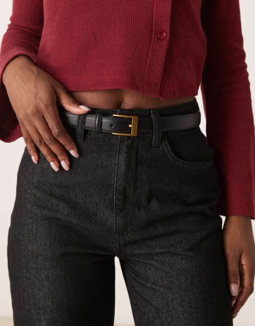 Gina Tricot - Smalle riem met goudkleurige gesp in zwart 