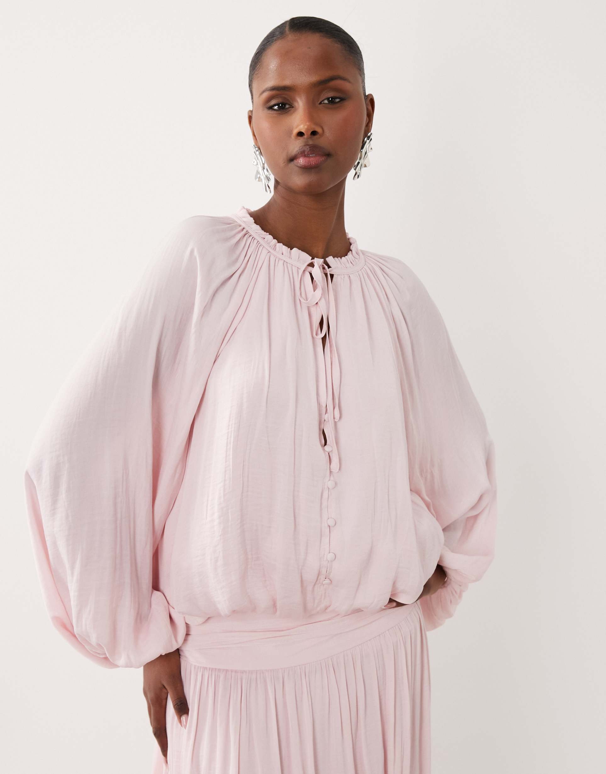 gina tricot smock long sleeve blouse in light pink