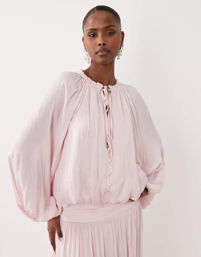 Gina Tricot smock long sleeve blouse in light pink | ASOS