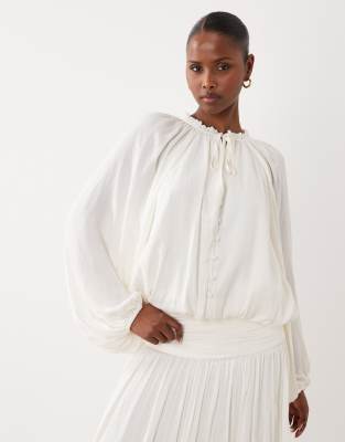 Gina Tricot Smock Long Sleeve Blouse In Neutral