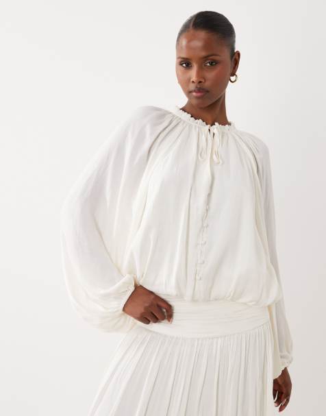 Gina Tricot smock long sleeve blouse in off white - view 1