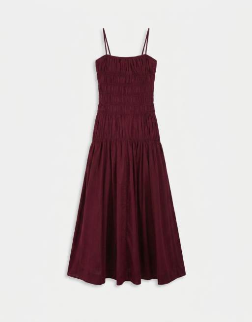 Gina Tricot smockad bomullsmaxiklänning i burgundy, 5 av 8