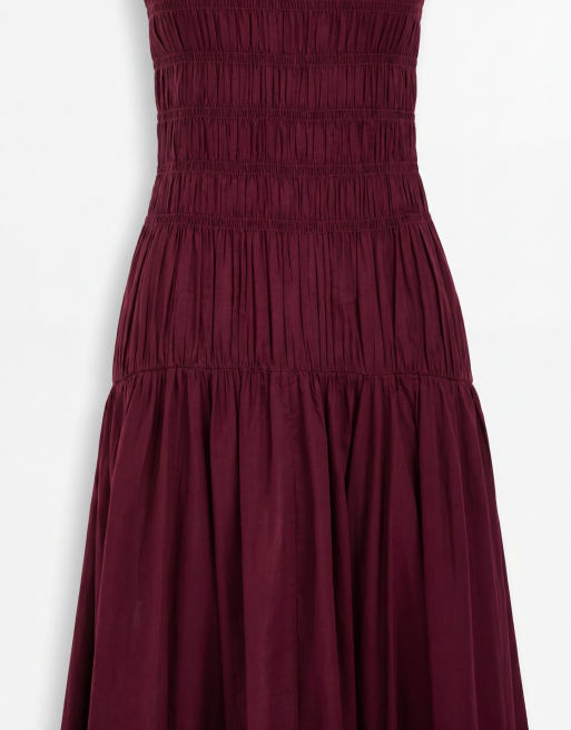 Gina Tricot smockad bomullsmaxiklänning i burgundy, 8 av 8