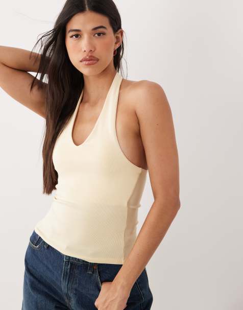Gina Tricot – Smörgul topp med halterneck och dubbelt foder - view 1