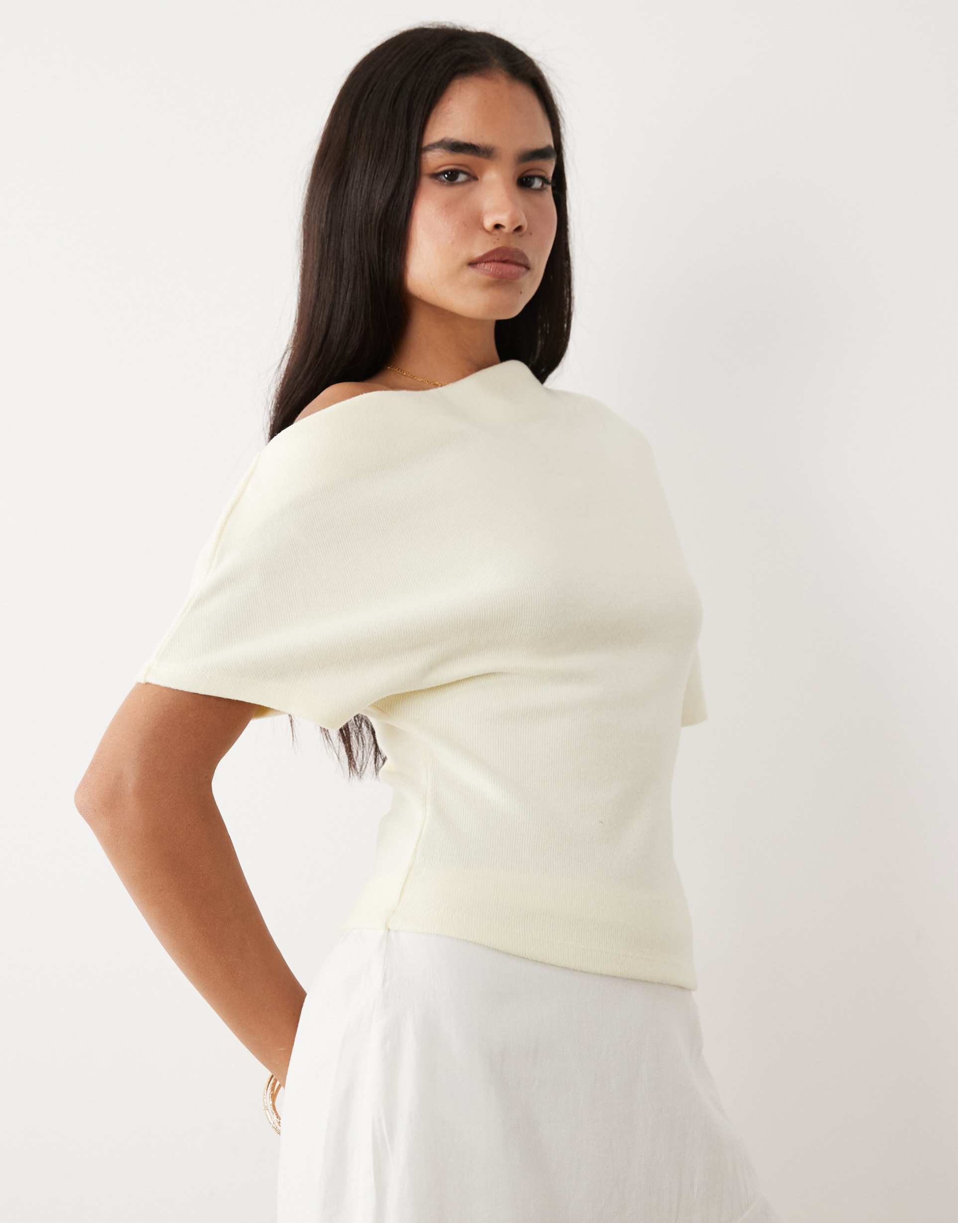gina tricot soft asymmetric top in butter yellow