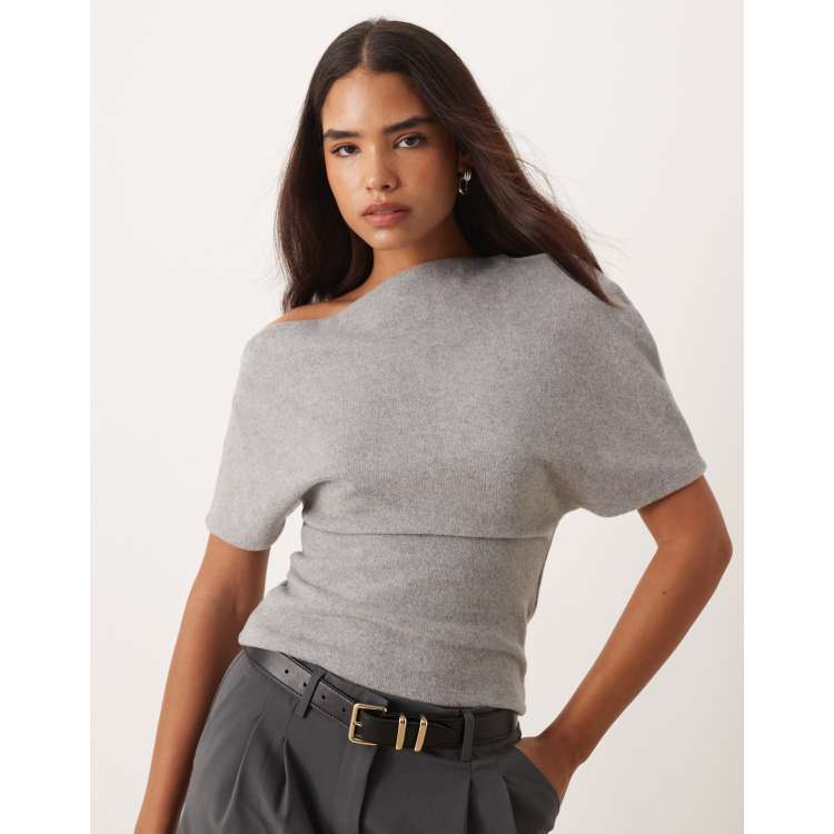 Gina Tricot soft asymmetric top in gray | ASOS