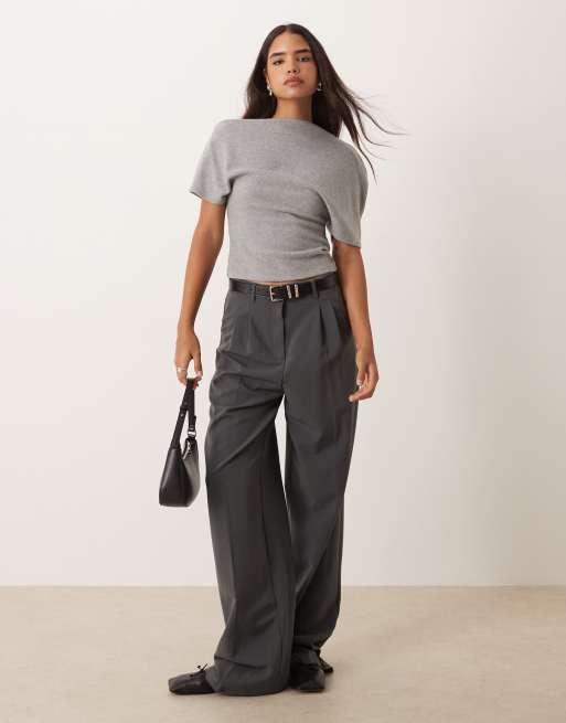 Gina Tricot soft asymmetric top in gray | ASOS