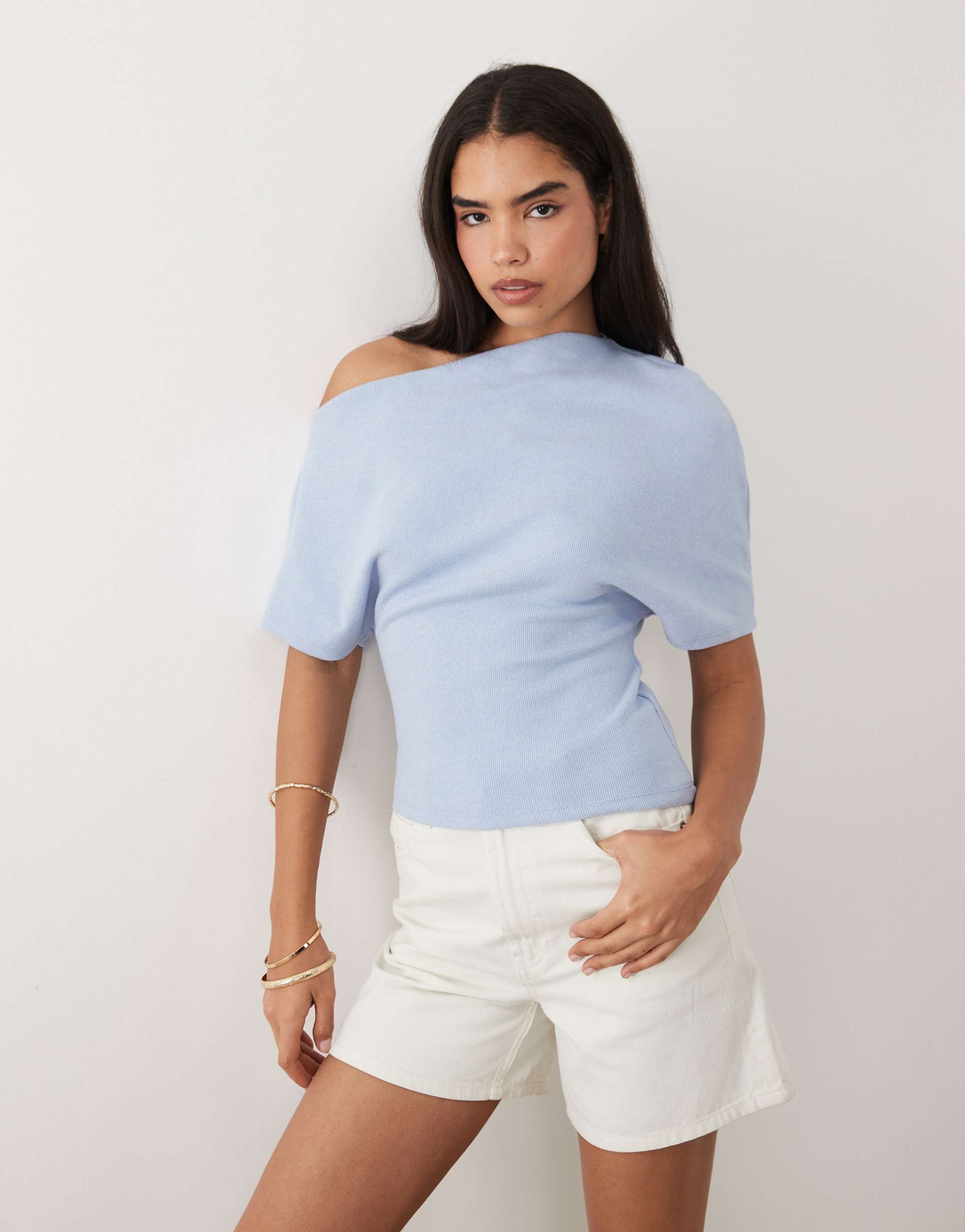 gina tricot soft asymmetric top in light blue