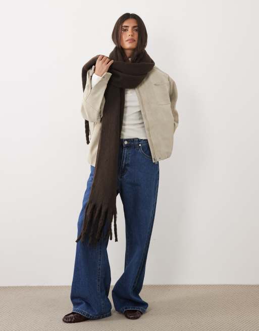 Gina Tricot soft chunky scarf in brown, 3 of 3