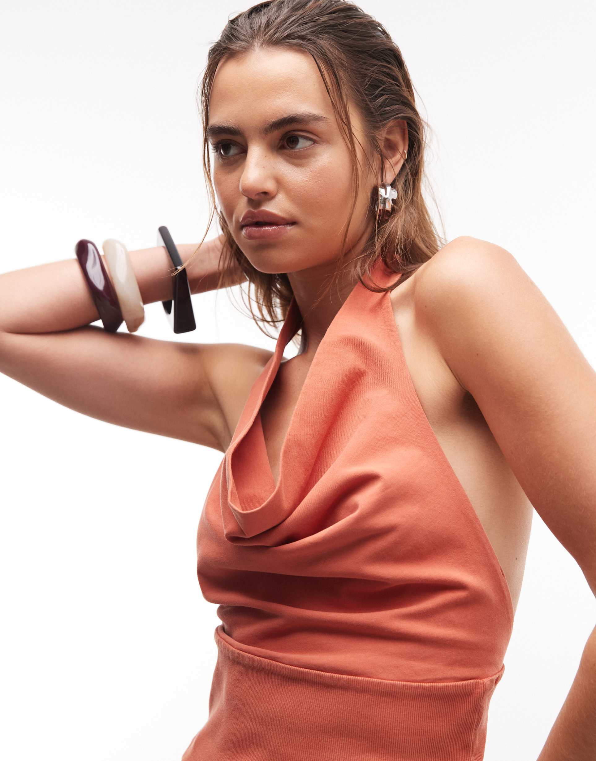 gina tricot soft halterneck top in dark orange