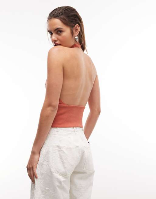 Gina Tricot soft halterneck top in dark orange, 2 of 7