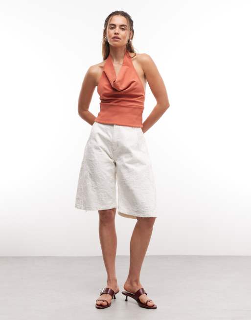Gina Tricot soft halterneck top in dark orange, 3 of 7