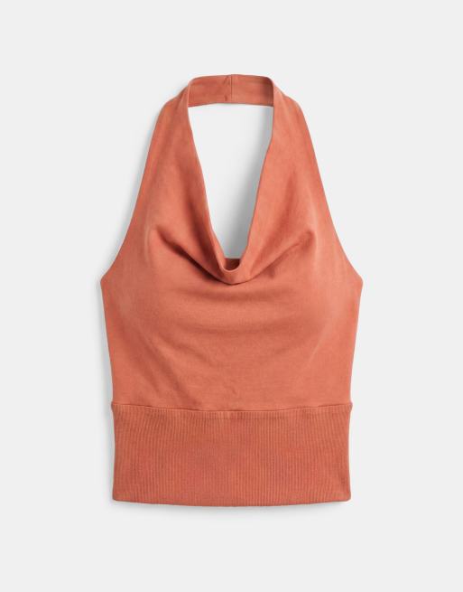 Gina Tricot soft halterneck top in dark orange, 5 of 7