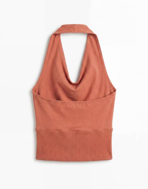 Gina Tricot soft halterneck top in dark orange, 6 of 7