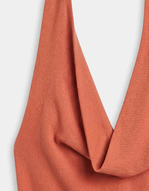 Gina Tricot soft halterneck top in dark orange, 7 of 7