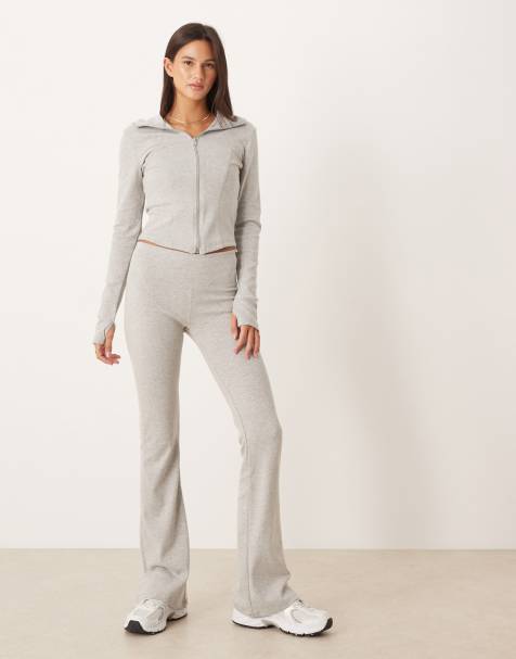 Gina Tricot soft high waist flare pants in light gray - part of a set - view 1