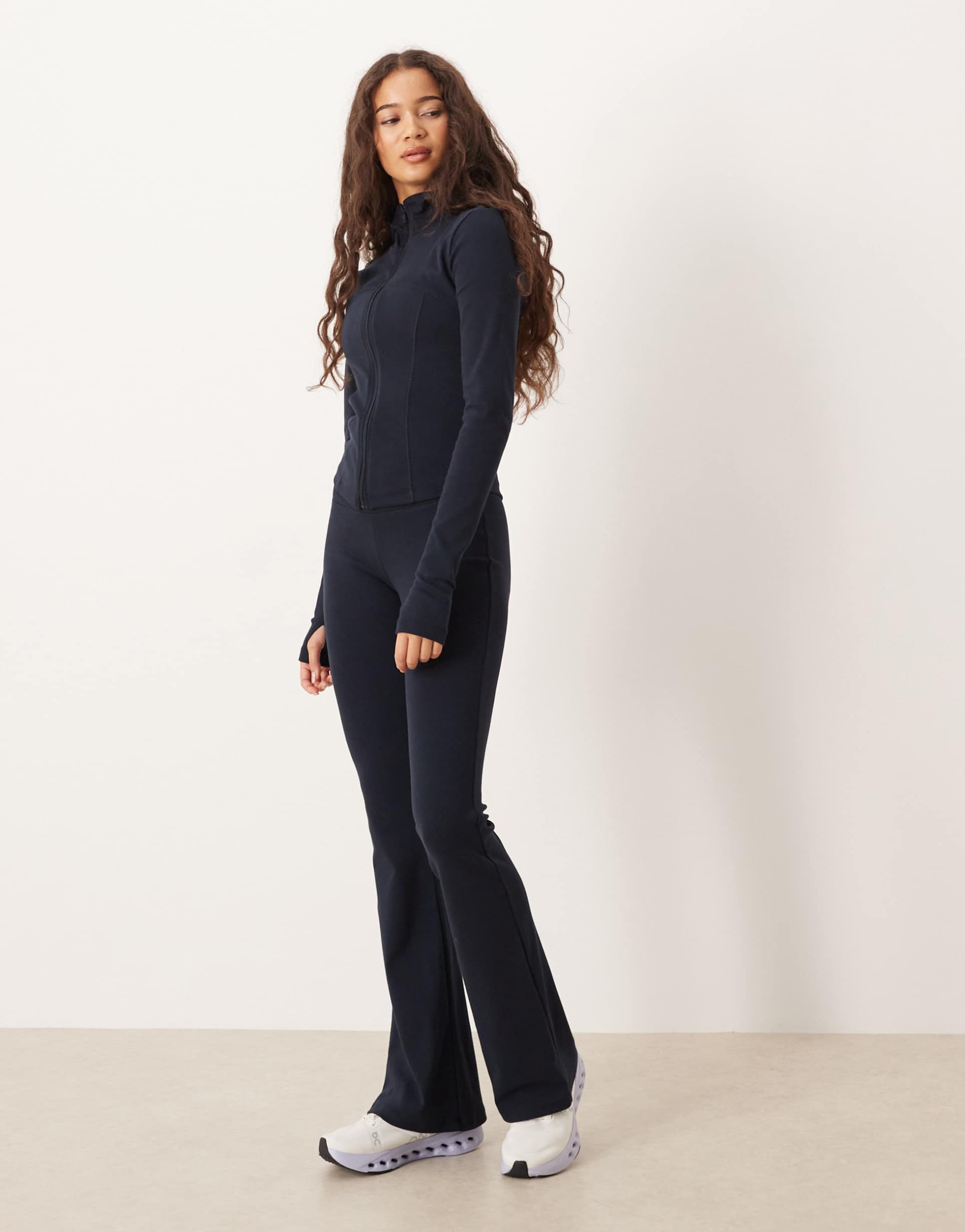 gina tricot soft high waist flare pants in navy - part of a set
